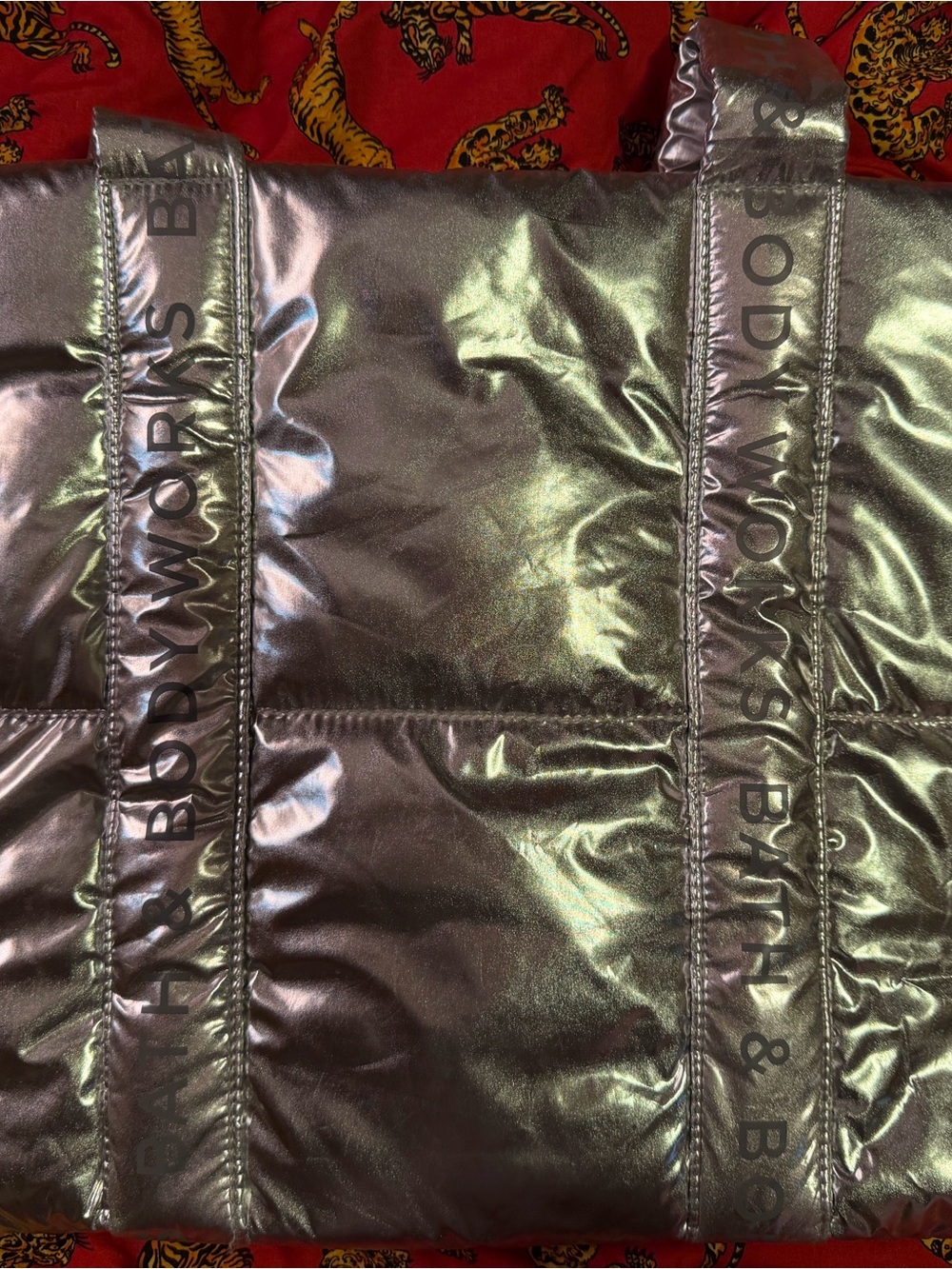 Bath & Body Works Iridescent Silver Metallic Tote Bag